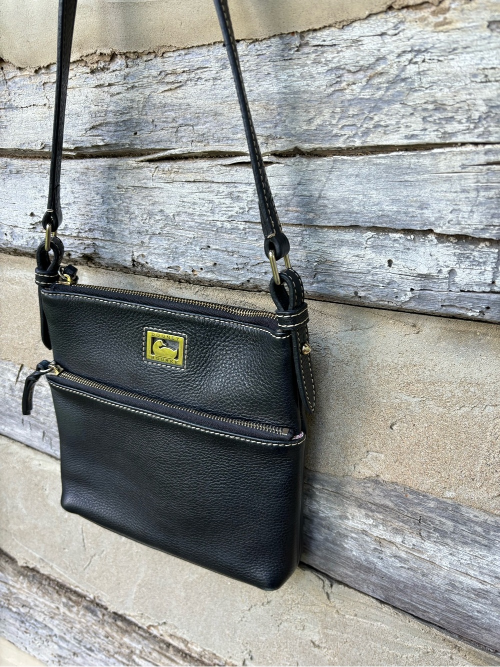 Dooney & Bourke Black Pebbled Leather Convertible Crossbody with Gold Accent - Picture 4 of 11